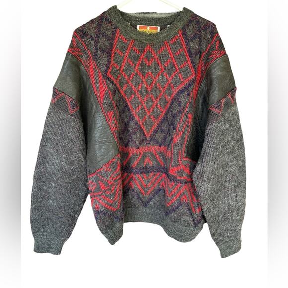 Vintage 90s Juice geometric leather patch crewneck Large - Picture 1 of 6